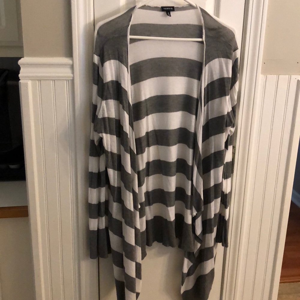 Grey and White striped cardigan